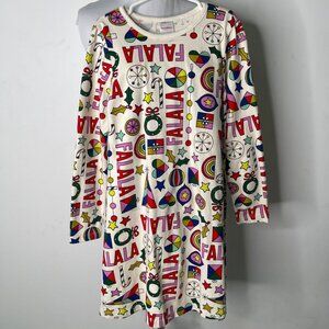 Hanna Anderson Kid's Cream Long Sleeve Graphic Print A-Line Dress Size 6-7 Y US